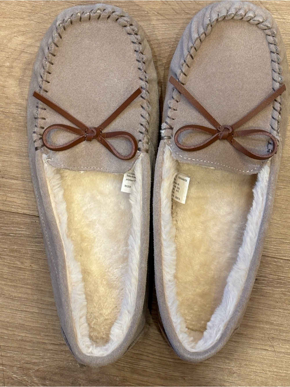 Cozy Women's joy spun Suede Moccasin Slippers in Taupe